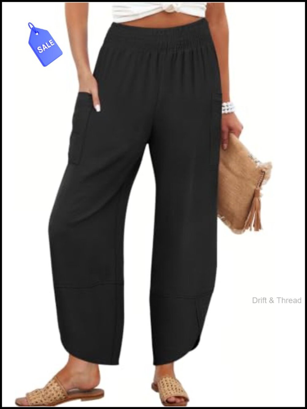 Women's Wide Leg Palazzo Capri Barrel Pants Elastic Waist Loose Fit